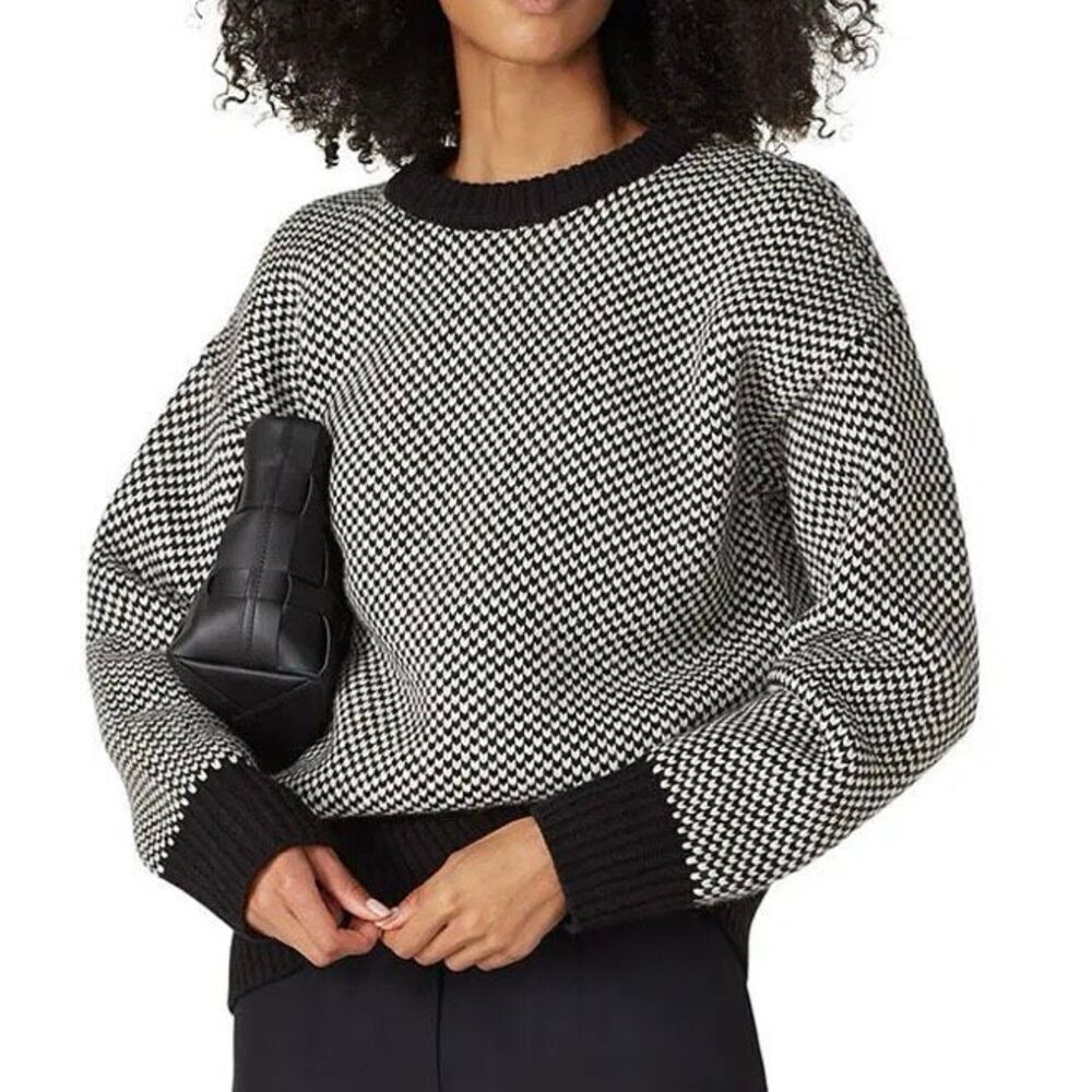 Tory Burch Merino Wool Heavyweight Boxy Knit Sweater M Black Ivory